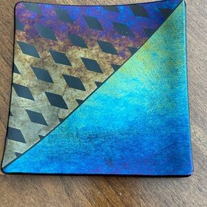 Kurt McVay Dichroic Iridescent Square Fused Art Glass Bowl 5.5" Artist Signed
